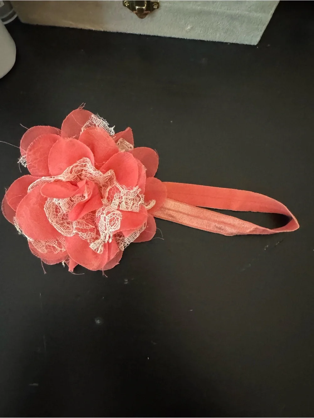 Source Unknown Coral Flower Headband with Lace